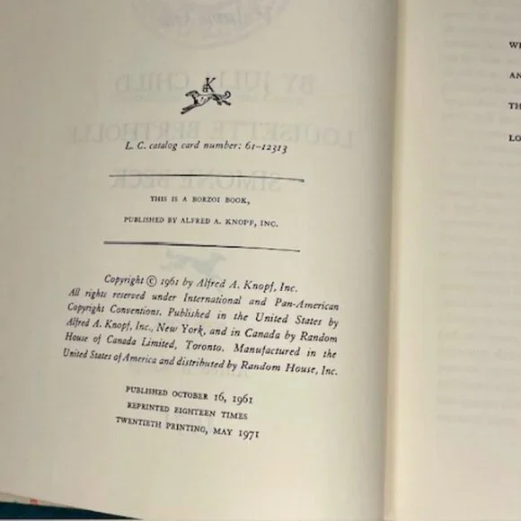 Mastering The Art Of French Cooking Julia Child Cookbook Vol One May 1971 20th